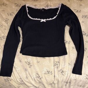 Elegant Black Lace-Trimmed Women's Top